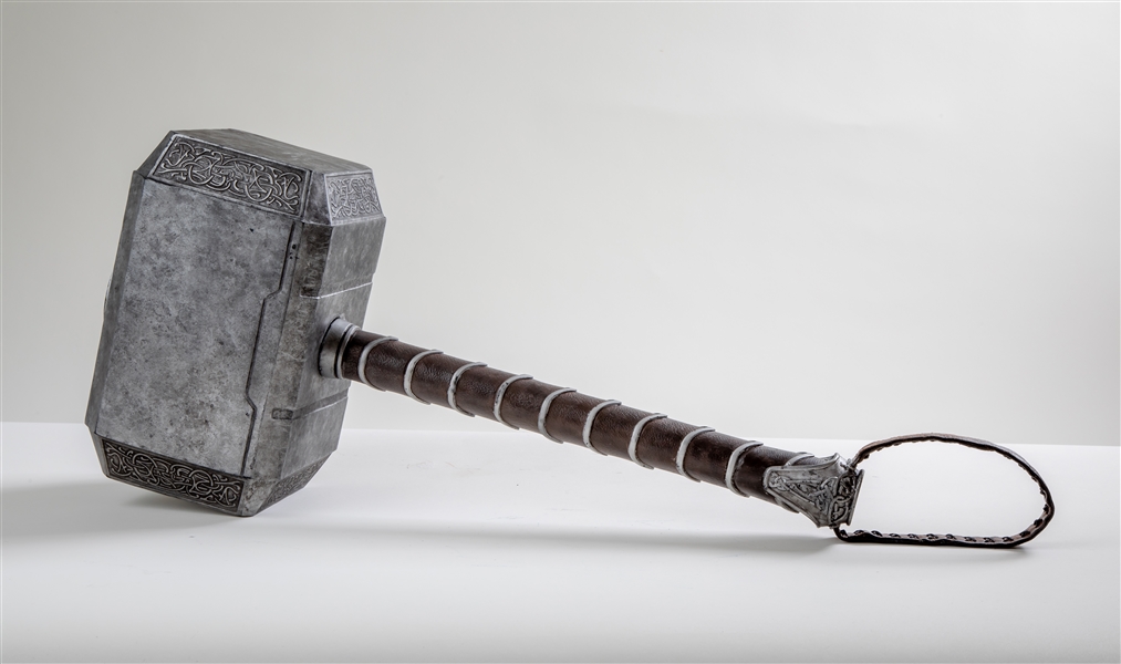 Thors (Chris Hemsworth) stunt Mjolnir hammer from Alan Taylor’s superhero adventure “Thor: The Dark World”